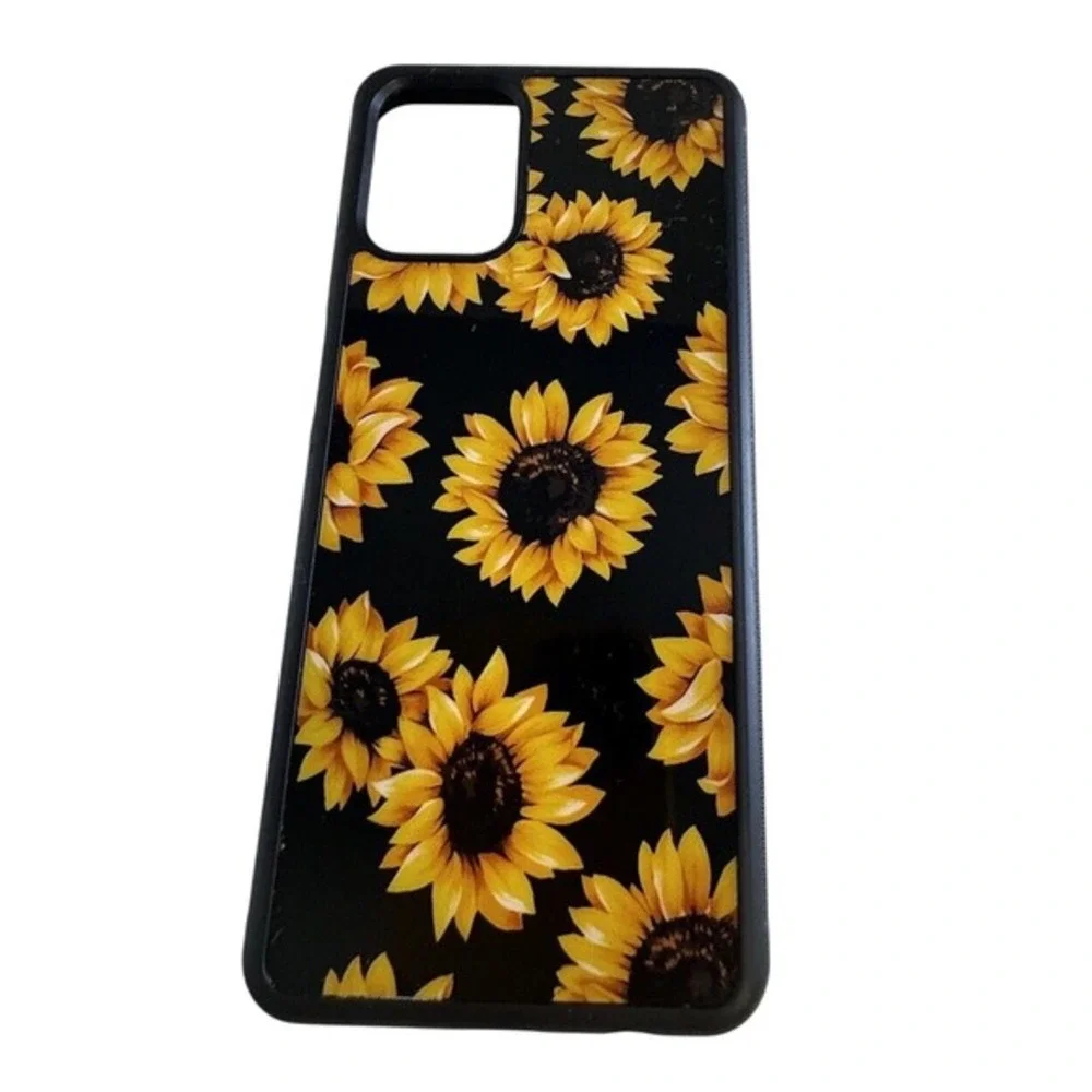Samsung Galaxy A12 Smartphone Case Sunflower Print Black‎ Protective Cover J-01